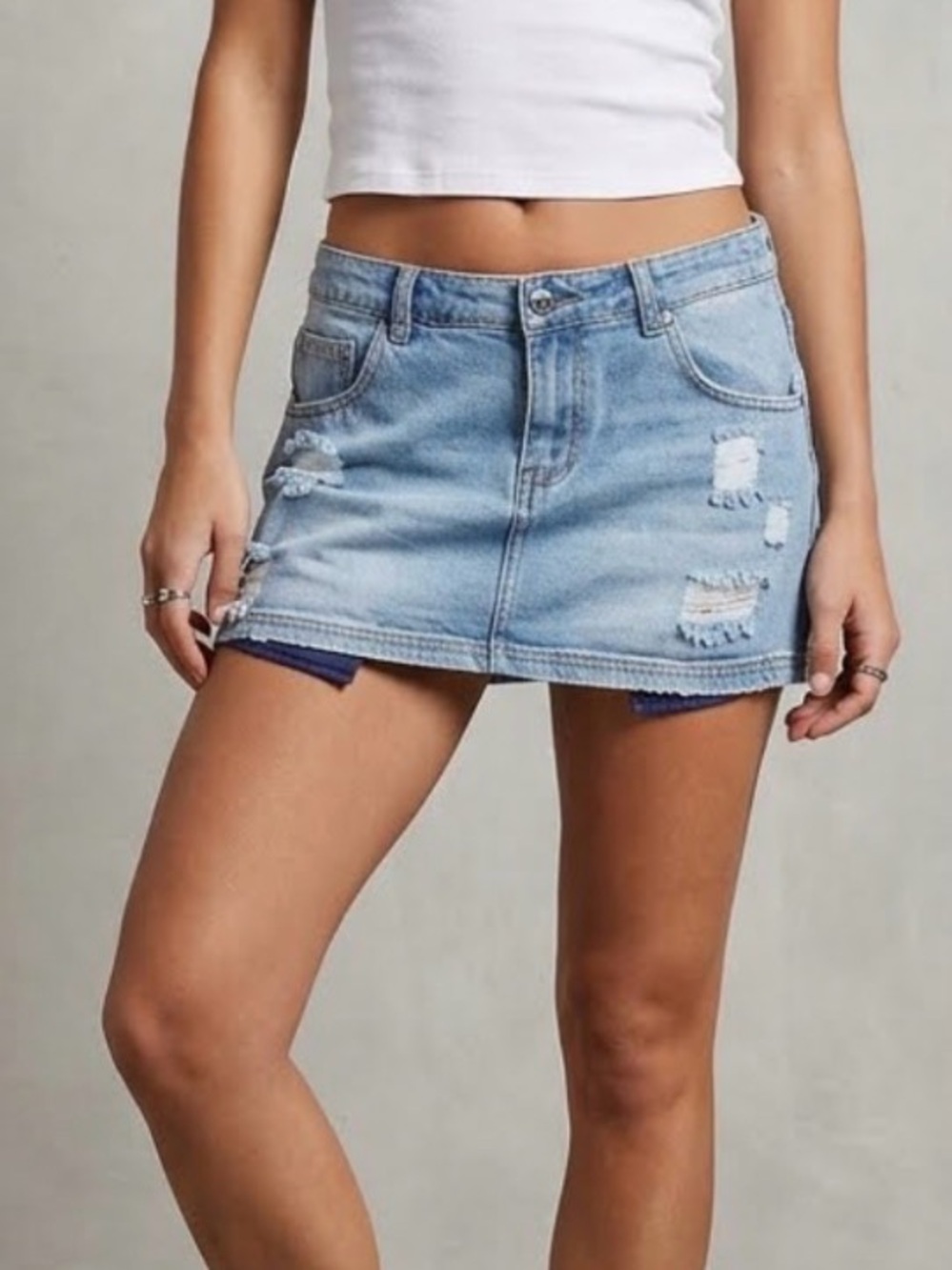 Madden Girl Light Blue Distressed Denim Mini Skirt